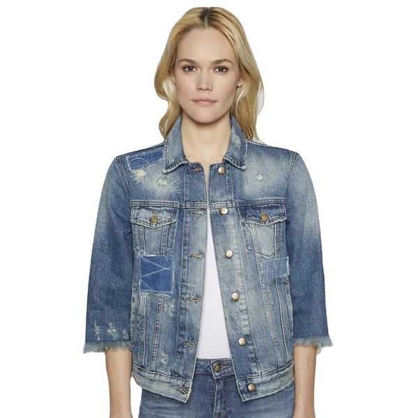 Veste en jeans à ode tissé Nouvelles femmes fantaisistes denim jaket super cadré noir standard hiver tricot tricot vestes jean décontractées