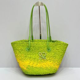 Panier de légumes tissé sacs à bandoulière sacs à main panier de légumes de plage nouvelle herbe lettres de mode poignée en cuir sac à main fourre-tout sacs à provisions