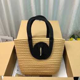 Geweven Groente Mand Tote Boodschappentas Mode Letters Katoenen Touw Vrouwen Strand Handtassen Portemonnee Trekkoord Liner Weave Handtas