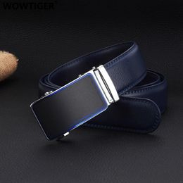 WOWTIGER couleur bleue 35 cm largeur bracelet en cuir de vache ceinture pour hommes boucle automatique réglable de haute qualité marque de luxe ceintures pour hommes 240105