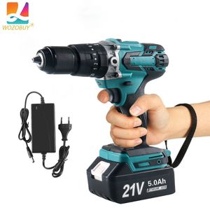 Wozobuy 21V draadloze stroomoefening met batterij en lader 253 Hammer Impact 12 inch keyless chuck 240407