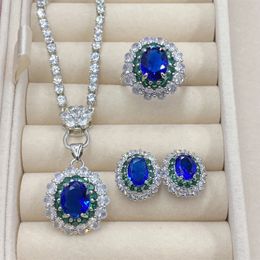 WPB Advanced Women Jewelry Set Imitation Sapphire Collier Rague d'oreilles Luxury Luxury Bright Design Girl Girl Gift Party 240514