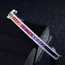 WPB Luxury Rainbow Zircon Brangle Femmes Colored Square Diamond Bangles Femme Platine Placing Fine Bijoux Bright Girl Gift 240423