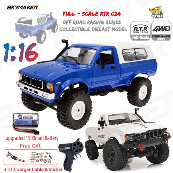 WPL C24-1 voiture RC à grande échelle 1 16 2.4G 4WD Rock Crawler Buggy électrique camion d'escalade lumière LED sur route 1/16 pour enfants cadeaux jouets 240127