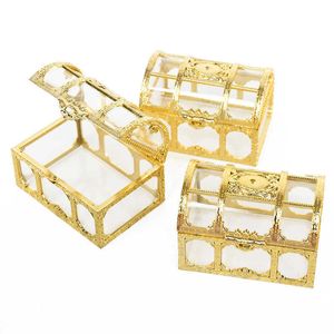 Envolver 10 Uds cofre del tesoro dorado cajas de dulces almacenamiento de joyas caja de regalo de embalaje de aperitivos de plástico para cumpleaños decoraciones para fiesta de boda 0207