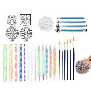 Wrap 2021 Nouveau 28 pièces Kit d'outils de pointage Mandala pour peinture pierre de roche stylo peinture artistique pochoir plateau de brosse