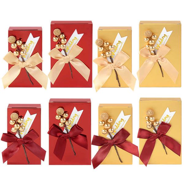 Emballage 5 pièces/lot, boîte-cadeau rouge doré pour invités, emballage de bonbons au chocolat, boîtes en papier, décorations de fête de fiançailles et de mariage 0207