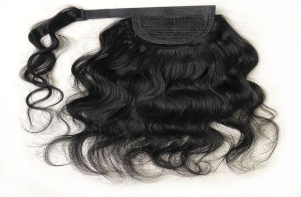 Envolver alrededor de cabello humano cola de caballo ola de cuerpo clip peruano en extensiones para mujeres negras onduladas de pasta mágica ondulada hA4876869