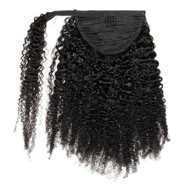 Wrap Around Ponytails Extensiones de cabello humano Afro Curly Natural Black 120g Cola de caballo Cutícula Alineada Banda elástica Virgen Remy Stock listo para enviar