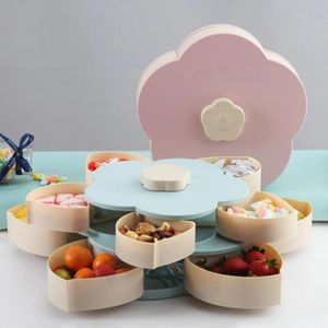 Wrap Bloom Snack Box Creatief Patroon Roterende Dubbele Fruitschaal Dubbele Snoepdoos Bruiloft Snoep Bloemblaadje Fruitzaad