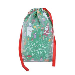 Wrap Christmas Gift Packaging Tas Trekkoord Geschenken Tassen Opslag Double PE Plastic Kleurrijke Durables Cartoon Picture Patroon Bear Leuk