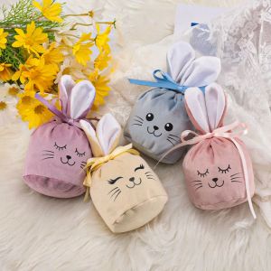 Wikkel Easter Rabbit Ears Velvet Gift Bags Cute Bunny Sugar Candy Chocolate Mandkets Wrap Tassen voor Wedding Event Supplies Party Gunsten