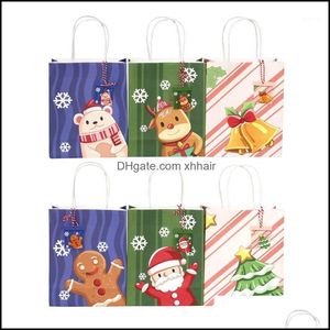 Envoltura Evento Suministros festivos para fiestas Hogar Jardín 12 piezas / lote Elk Tree Patrón de Papá Noel Año de Navidad Bolsa Kraft Bolsas de papel de regalo Shop1 Drop De