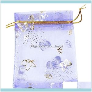 Enveloppement d'événement festif fournitures à la maison jardin10x12cm 100pcs / lot pourpre papillon imprimé de mariage bijoux de bonbons emballages dables sacs d'organza fête gi