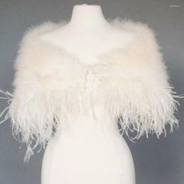 Wraps Elegantes Capas de boda de plumas de avestruces Marfil Fux Fur Jackets Champagne Bolero