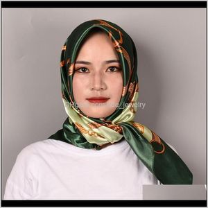 Wrapshirts, Handschoenen AessorieSatin Zijde Sjaal Hoofd Mode Foulard Soie Hijab Grote Vierkante Vrouwen Sjaals Sjaal Voor Dames 90 * 90cm zakdoek