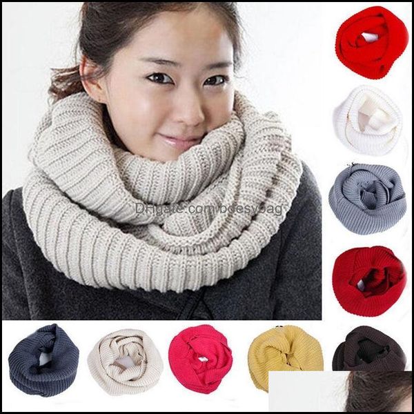 Wraps Chapeaux, Gants Mode Aessoriesmticolor Foulards pour femmes hiver chaud couleur unie 2 cercle tricot col bénitier longue écharpe châle goutte livraison