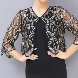 Wraps Jassen 1920s Sequin Sjaal Wrap Gatsby Beaded Avond Cape Flapper Bolero schouderophalen