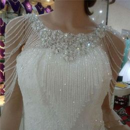 Enveloppement vestes 2021 Top Sale Luxurious Crystal Rhinestone Bling Bridal White Dentel Wedding Châle Veste Bolero Wrap 271X