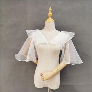 Vestes d'enveloppement pour mariée, châle de mariage, à volants en Organza, boléro de mariée pour femmes, accessoires blanc ivoire