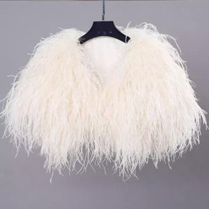 Vestes élégantes en plumes d'autruche, manteau en fourrure blanche, boléro de mariée pour mariage, châles formels, soirée Pa