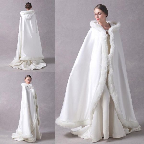 Wraps Vestes Longue Cape De Fête De Mariage Femmes Manteau Fausse Fourrure Mariée Hiver Cap Réversible À Capuche