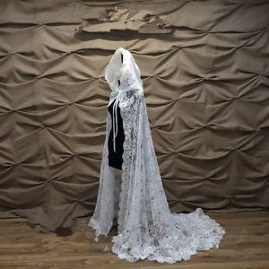 Wraps Jackets Wedding Cape met kap, kanten cape, bruidskapelsluier mantilla, kerkelijke jas mantel,