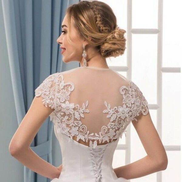 Wraps Vestes Mariage Lace Front Open Cap Sleeve Boleros De Mariée Blanc Ivoire Châle Wrap Appliques Veste De Mariée