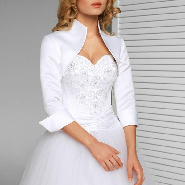 Vestes enveloppes blanc ivoire, manches 3/4, veste de mariage, boléro en Satin pour robes de soirée, accessoires formels de mariée