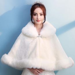 Wraps Vestes Hiver Chaud Mariage Mariée Fausse Fourrure Roulé Cape Revers Formel Épaissir Haussement D'épaules Thermique Châle Pour Dame Élégant Quotidien Dîner Cape