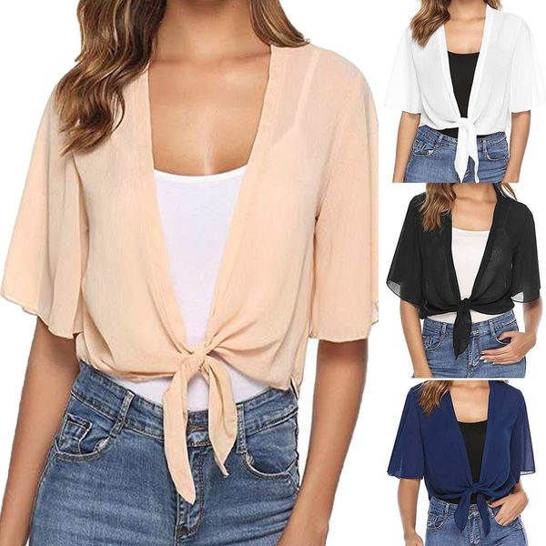 Enveloppe des vestes Femmes Cardigan lâche Capes Haule Shrug Flare Sleeve Tie Front mariage Châle Summer Femmes Robes Cover ups Bridal Cardigan Bridal