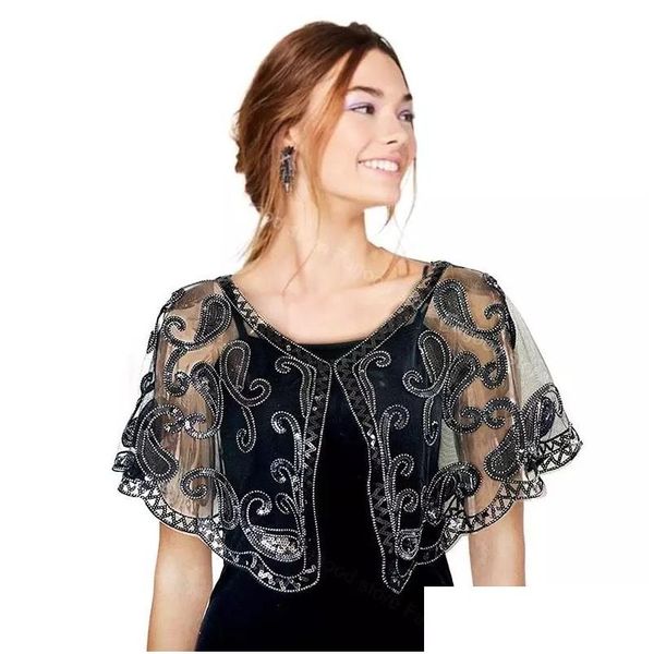 Wraps Vestes Wraps Vestes Femmes Paillettes Haussement D'épaules Robes De Mariée Er Up Flapper Cape Dames Châles De Perles Soirée De Mariée Dhh6G