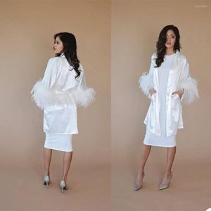 Wraps Autruche Plume Blanc Femmes Vêtements De Nuit À Manches Longues Maternité Sexy Kimono Enceinte Fête Peignoir Sheer Chemise De Nuit Robe Shawel