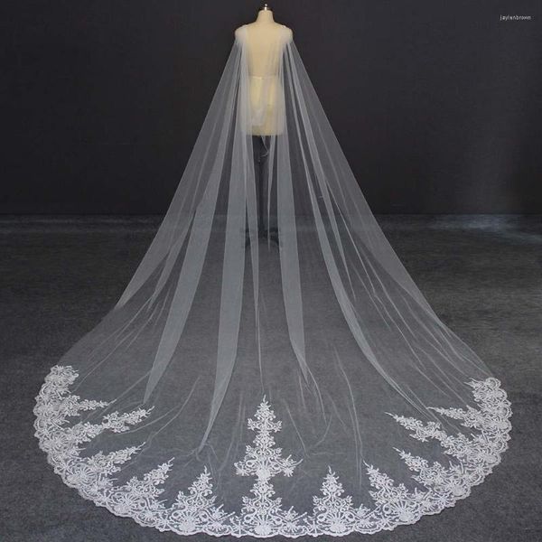 Wraps Real Pos Long Lace Wedding Cape Alta calidad 3.5 metros Bolero White Ivory nupcial para vestido de novia