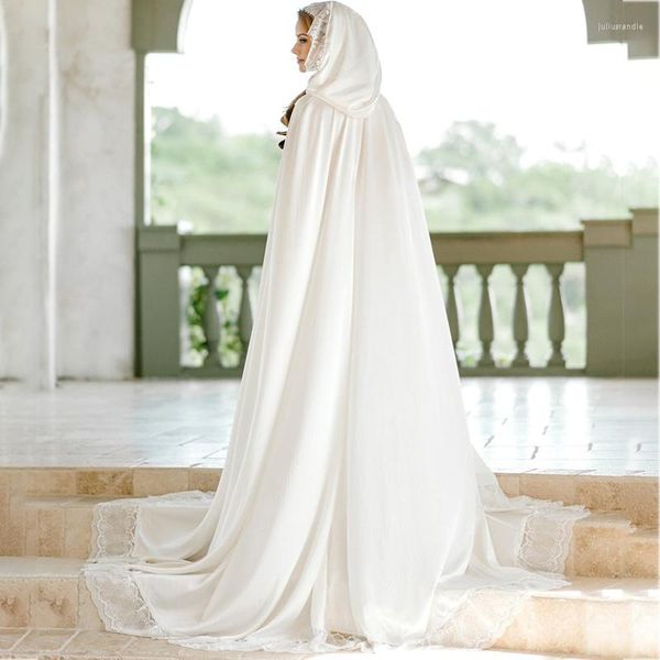 Wraps Cape de mariée en soie blanche longue à capuche Cape de mariage en dentelle sur mesure mariée boléro Wrap veste