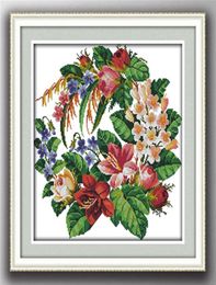 Krans bloemen Handgemaakte Kruissteek Hobbygereedschappen Borduren Handwerksets geteld print op canvas DMC 14CT 11CT304I244f2310028