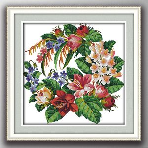 Krans Bloemen Handgemaakte Cross Stitch Craft Tools Borduurwerk Handwerksets geteld Afdrukken op Canvas DMC 14CT / 11CT