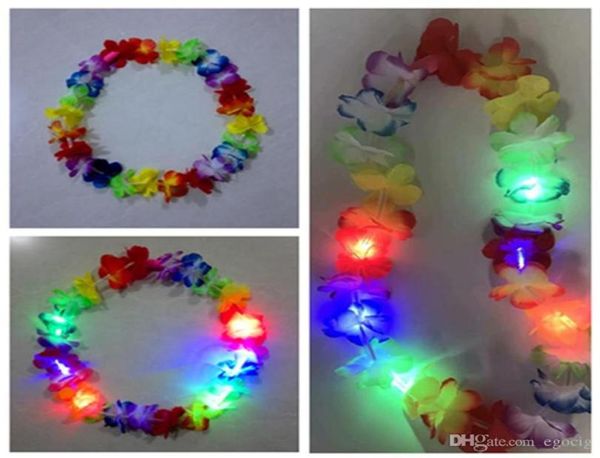 Couronne LED lumineuse illumine Hawaii Luau fête fleur Lei déguisement collier Hula guirlande couronne de mariage décor fête fournitures 9365085