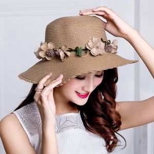 Couronne StrawHat été chapeau de soleil dames élégant femme Vintage chapeaux paille plage fleur chaîne femme 240309