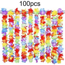 Wreaths 100pcs Hawaii Christmas Wreath Door Decoration Hawaiian Party Artificial Flower Garland Necklace Luau Torpil