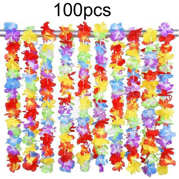 Couronnes 100pcs Hawaii Christmas Couronne de couronne décoration Hawaiian Party Artificial Flower Garland Collier Luau Torpil