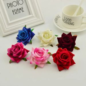 Couronnes 100 pièces tête de Roses en soie bricolage couronnes de couture chapeau rouge rose blanc bleu fleurs artificielles pas cher pour la décoration de mariage à la maison