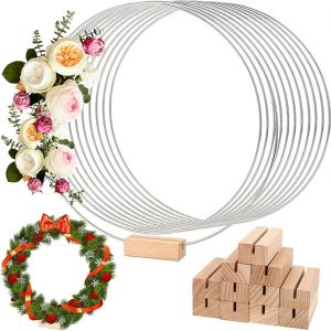 Couronnes Cerceau floral en métal doré 10x avec support, couronne de communion pour filles, cercle en métal pour couronne de fleurs, décoration de pièce maîtresse de mariage