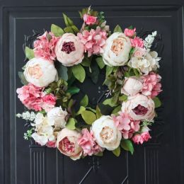 Kranaten 40 cm pioens gesimuleerde Garland rattan ring decoratie fotografie props bruiloft krans bloem thuisdeur decoratie
