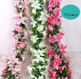 Kränze 6,3" 42 Stück Köpfe Künstliche Lilie Rose Blume Efeu Girlande Seidenrebe Grün für Hochzeit Home Dekorativ