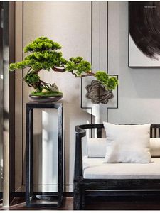 Couronnes décoratives fleurs ductère maison simulé bien bienvenue pin bonsaï décoration salon faux arbre en pot ornements artificiels sc