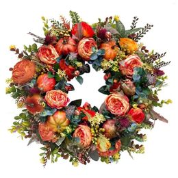Couronnes de fleurs décoratives rondes de ferme, Thanksgiving pour porte d'entrée, cadeau, pivoine, citrouille, décoration d'intérieur et d'extérieur, fenêtre d'automne