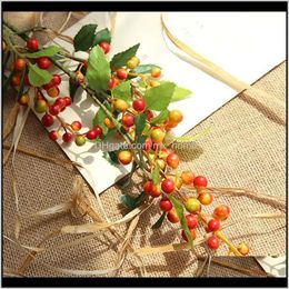 Coritas de coronas Flores de fiesta decorativa Suministros festivos Jardín Home1pc Bayas de pájaro rojo artificial tallo de bayas falsas deco de Navidad otoño deco