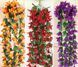 Couronnes Nouveau 2pcs suspendus mur de fleurs de lys artificielles guirlande de lierre vigne verdure pour mariage maison bureau bar décoratif