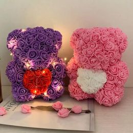 Couronnes Romantique Cadeau de Saint Valentin PE Rose Ours Artificiel Rose Décorations Mignon Petite Amie Enfant Cadeau Fête des Mères Décoration de Mariage